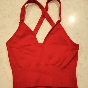 NEW Free People Movement Good Karma V Neck Crop Sports Bra Red